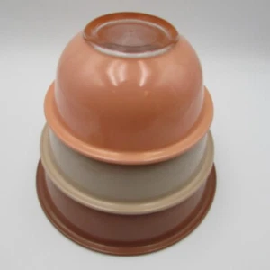 Pyrex Mixing Nesting Bowls Autumn Rainbow Blush Mauve Peach Set Of Three - Picture 1 of 19