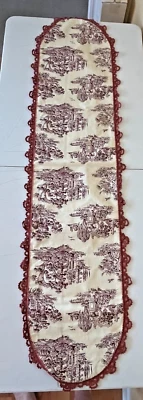 Corredor de Mesa Escenas Pastorales Baño Rojo y Blanco 14" x 60" Foto 1 de 4