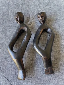 Vintage Pair of African Tribal Wooden Hand Carved Figurines Made In Ghana - Picture 1 of 5