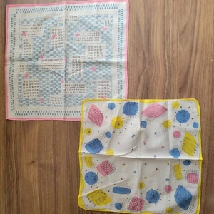 Pair of Vintage Mid Century Modern Ladies Hankerchief Atomic Pink Yellow - Picture 1 of 7