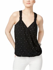 INC INTERNATIONAL CONCEPTS Size XS Popsicle Embellished Faux-Wrap Top BLACK - Picture 1 of 1