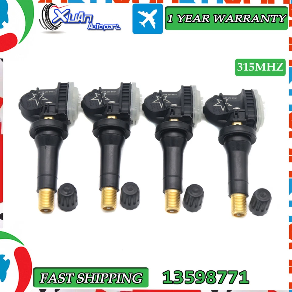 13598771 4x TPMS New Tire Pressure Monitor Sensors For Buick Chevrolet GM 315MHZ - Imagem 1 de 4
