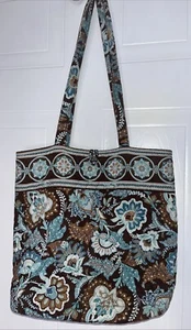 Vera Bradley Handbag Tote Bag Purse Brown And Blue Floral-Button Strap Closure - Picture 1 of 6