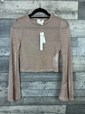 By Anthropologie Metallic Jumper Top Size UK 6 Rose Gold Pink Flare Sleeve - Image 1 of 4