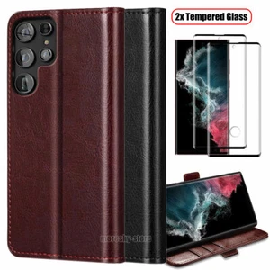 For Samsung Galaxy S22/Ultra/+ 5G Case, Shockproof Leather Cover +Tempered Glass - Picture 1 of 32