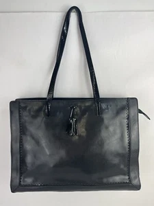 COLE HAAN BLACK ITALIAN LEATHER TOTE PURSE w/ TASSEL pre-owned - Picture 1 of 15