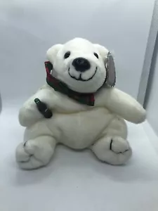 Peluche orso polare vintage Coca Cola 1997 sacchetto fagiolo con fiocco a quadri #0105 - Foto 1 di 11