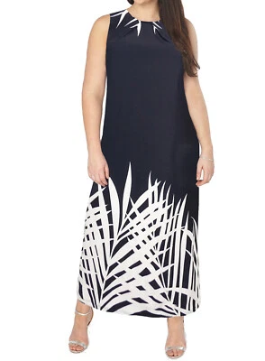 New Women Evans Black Sleeveless Palm Border Maxi Shift Dress Plus Size 14 & 18 - Image 1 of 4