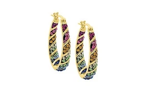 Women's 18Kt Gold Plated Austrian Crystal Inside Outside Rainbow Hoop Earrings - Picture 1 of 3
