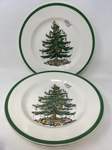Set of 4 SPODE England 53324 CHRISTMAS TREE 10 3/4” Dinner Plates Mint Cond - Picture 1 of 7