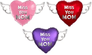 Miss You Mom Heavenly Balloons heart shaped with angel wings - Picture 1 of 11