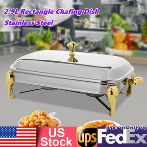 Bandejas rectangulares de acero inoxidable dorado de 2,9 L calentador de alimentos buffet - Imagen 1 de 19