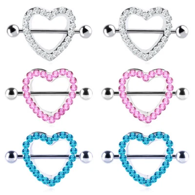 2X Multikristall Liebe Brustwarzen Nippel Brust Schild Stahl Langhantel Piercing - Bild 1 von 4