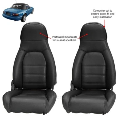 Fits Mazda Miata Seat covers Fits 90-96 Pair of Black Leatherette Standard seats - Image 1 of 2
