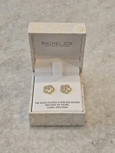 Rachel Zoe 14k Played Sterling Silver Mother Of Pearl Cubic Zirconia Earrings  - Picture 1 of 7