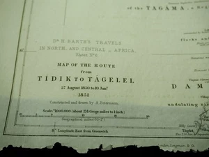 Vintage Map Dr Barth's Travels Sheet 6 Route From Tidik to Tagelel - Picture 1 of 1