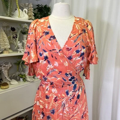 Haute Hippie Coral Floral Print Wrap Dress - Image 1 of 4