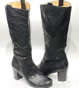 Frye Carson mittelhoher Absatz Lasche kniehohe schwarze Lederstiefel Größe 9,5 - Bild 1 von 12