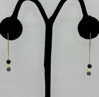 14K Solid Gold Multi Bead Threader Dangle Earrings .9g - Image 1 of 4