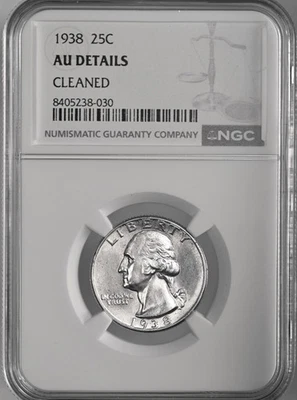1938-P  25C WASHINGTON SILVER QUARTER  NGC AU DETAILS "CLEANED"  #8405238-030 - Image 1 of 4