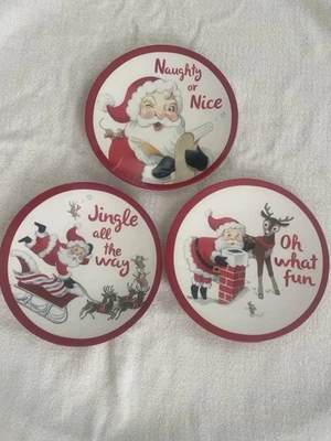 Pottery Barn Kids Cambria Tabletop Santa Christmas Plates 9” Melamine Lot Of 3 - Image 1 of 4