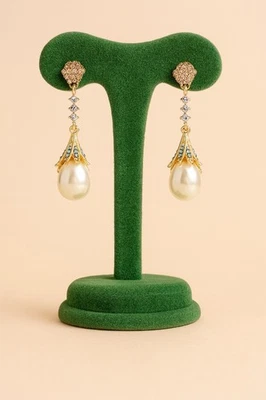 Pendientes Anthropologie Flor Perla Boda Oro Blanco Geométricos De Colección Boho Circonita cúbica Foto 1 de 4