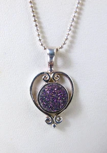 Vintage Sajen Sterling 925 Regenbogen Druzy Herz Anhänger Halskette - Bild 1 von 8