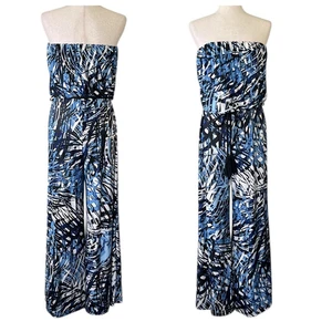 Sandiva Trägerloser Bandeau M Jumpsuit Quaste Gürtel Weites Bein Freizeit Komfort Neu - Bild 1 von 4