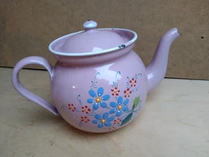 Kaffeekanne Gießkanne rosa alt Muster Blumen Emaille Deko Garten Küche  - Bild 1 von 11