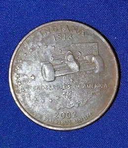 Rare 2002 P 25c Error Indiana State Quarter Solid Copper - Picture 1 of 5