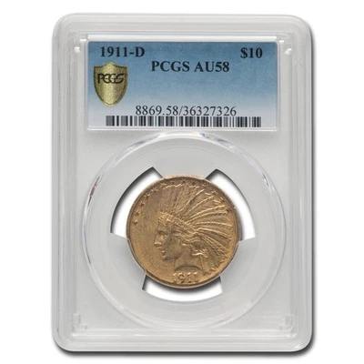 1911-D $10 Indian Gold Eagle AU-58 PCGS - Imagem 1 de 3