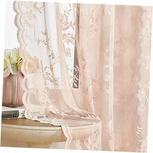 Lace Curtains 84 Inches Long 2 Panels French 52"W x 84"L (Pack of 2) Blush Pink - Picture 1 of 7