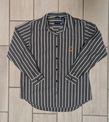 Vintage Liz Claiborne Lizsport Womens S Button Down Shirt Long Gray Striped  - Image 1 of 4