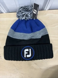 Footjoy Golf Totenkopf blau schwarz Beanie Mütze Haube schwarz Bommel Strick NEU Neu mit Etikett - Bild 1 von 3