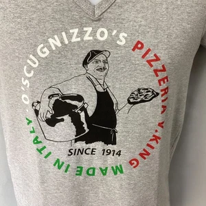 Brandneu mit Etikett VKING Herren T-Shirt V-Ausschnitt Pizza Motiv grau Größe Medium (451G) - Bild 1 von 5