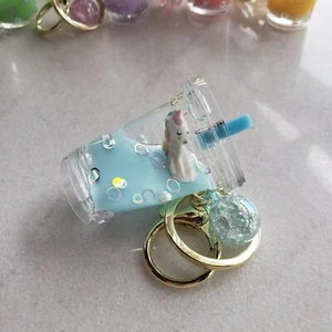 Unicorn Boba Baby Milk Tea Cup Keychain Glitter Quicksand Liquid Kawaii Charm - Picture 1 of 25