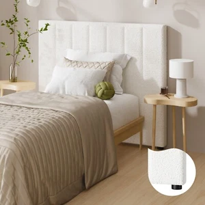 Oikiture Bed Frame Headboard King Single Size Head Bedhead White Boucle - Picture 1 of 10