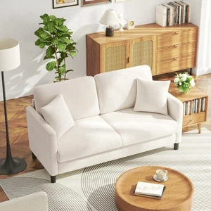 Teddy Fleece Stoff Doppelsofa im Modern-Stil für Wohnzimmer Schlafzimmer Beige - Bild 1 von 12