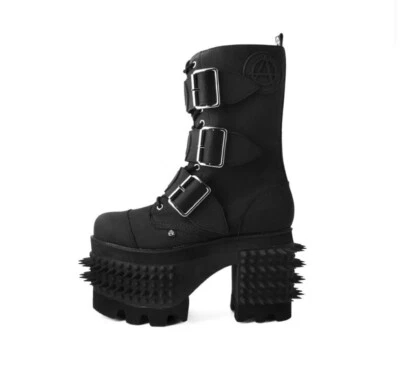 TUK T.U.K. Botas HellRaiser pretas anárquicas 3 fivelas plataforma cravada gótica punk 9 - Imagem 1 de 4