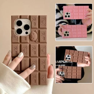 Cartoon 3D Chocolate Bear Hello Kitty Phone Case For iPhone 16 Pro Max 15 14 13 - Picture 1 of 16