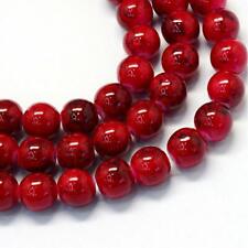 100 Red (Deep) Mottled Marbled Glass Beads - 8mm - One Strand - Darker Marbling