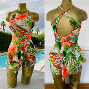 NEON Tropical Floral Print SHORTS ROMPER S/M - Picture 1 of 10