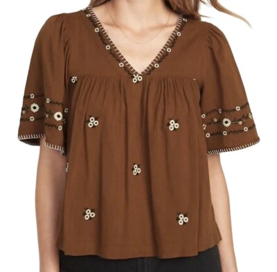 Blusa Old Navy Feminina M Alta Marrom Branco Floral Bordada Boho Festival - Imagem 1 de 4