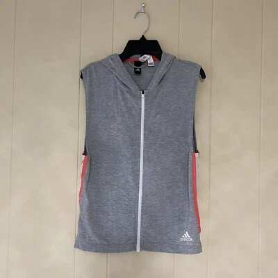 Chaleco Adidas Para Mujer Sin Mangas Con Capucha Cremallera Gris-Naranja Talla XS Activo Correr Foto 1 de 4