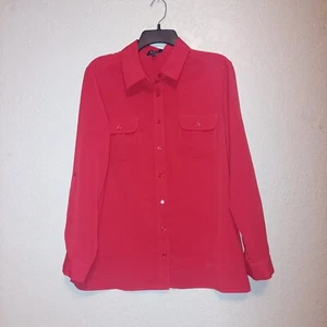 ELEMENTZ Womens Petites PXL Red Blouse Business Casual Holiday Party - Picture 1 of 8