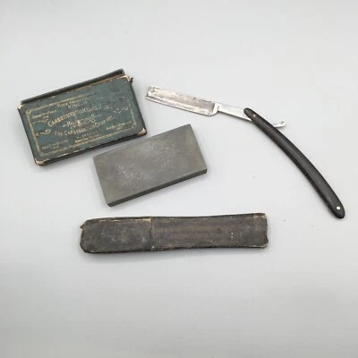 Antique Geneva Cutlery Co. Straight Razor and Carborundum Razor Hone Barber Lot - Image 1 of 4