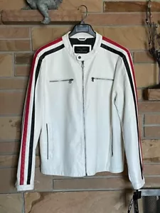 VTG WILSONS LEATHER Motorcycle Jacket White Black Red Medium Moto Men XL *NEWw/t - Picture 1 of 16
