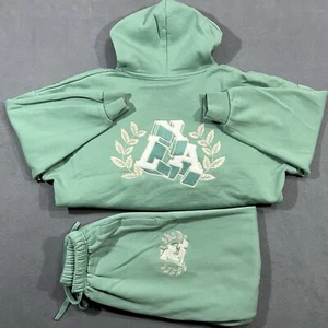 YoungLA Matching Set Teddy Hoodie Joggers Sweatpants Women Small Green W524/W226 - Picture 1 of 15