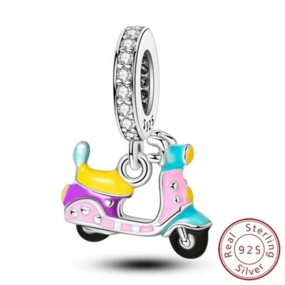 MULA Frauen 925 Sterling Silber DIY Charm CZ Farbe Emaille Fahrrad Für Armbänder - Bild 1 von 4