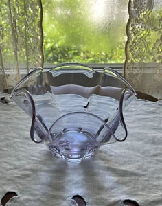 SCARCE DUNCAN & MILLER DAWN/ TIFFIN TWILIGHT ALEXANDRITE GLASS CRIMPED BOWL - Picture 1 of 8
